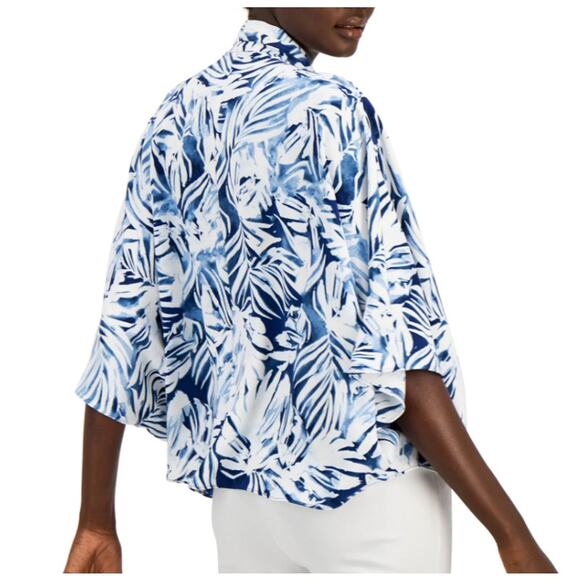 Alfani Printed Oversized Blouse - Poncho Style - Petite Pet Dream Leaf Blue  $70 - Picture 4 of 11